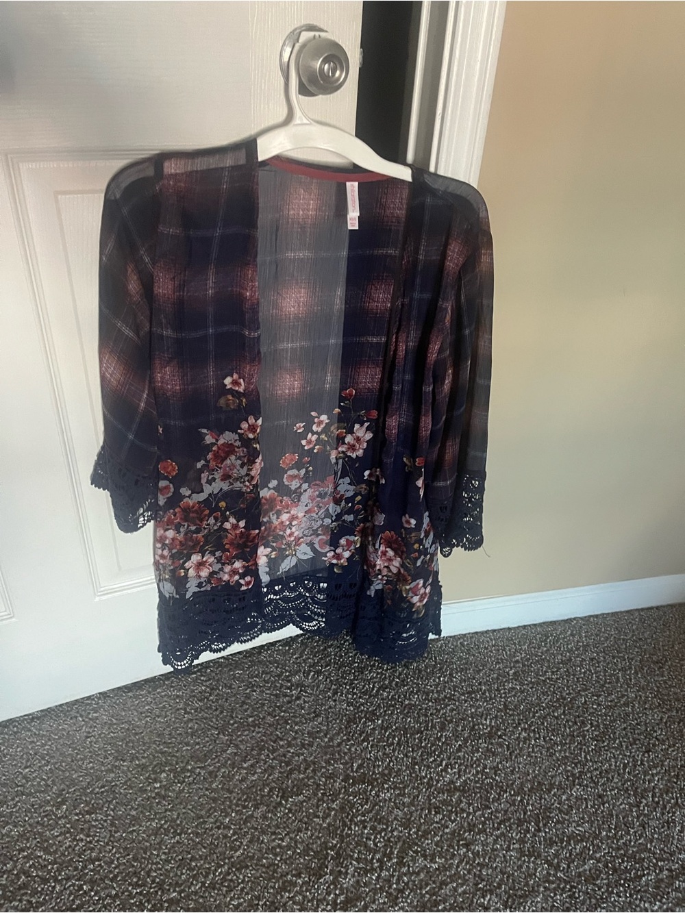 Navy Floral Crochet Trim Kimono